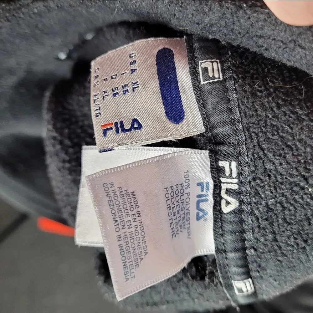 VINTAGE 90s fleece FILA black‎ and red color block quarter zip jacket unisex XL